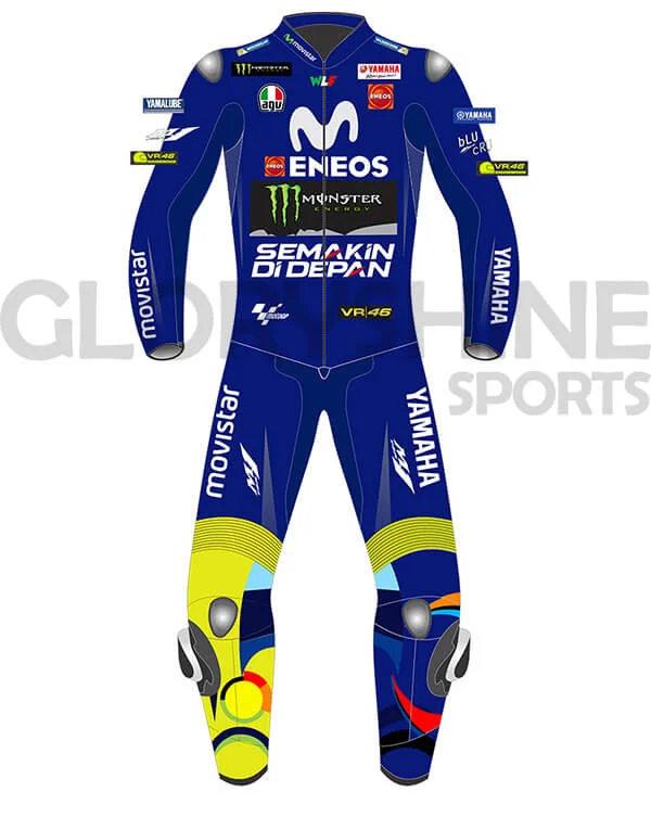 Valentino Rossi Leather Racing Suit Yamaha Movistar MotoGP 2018 Front