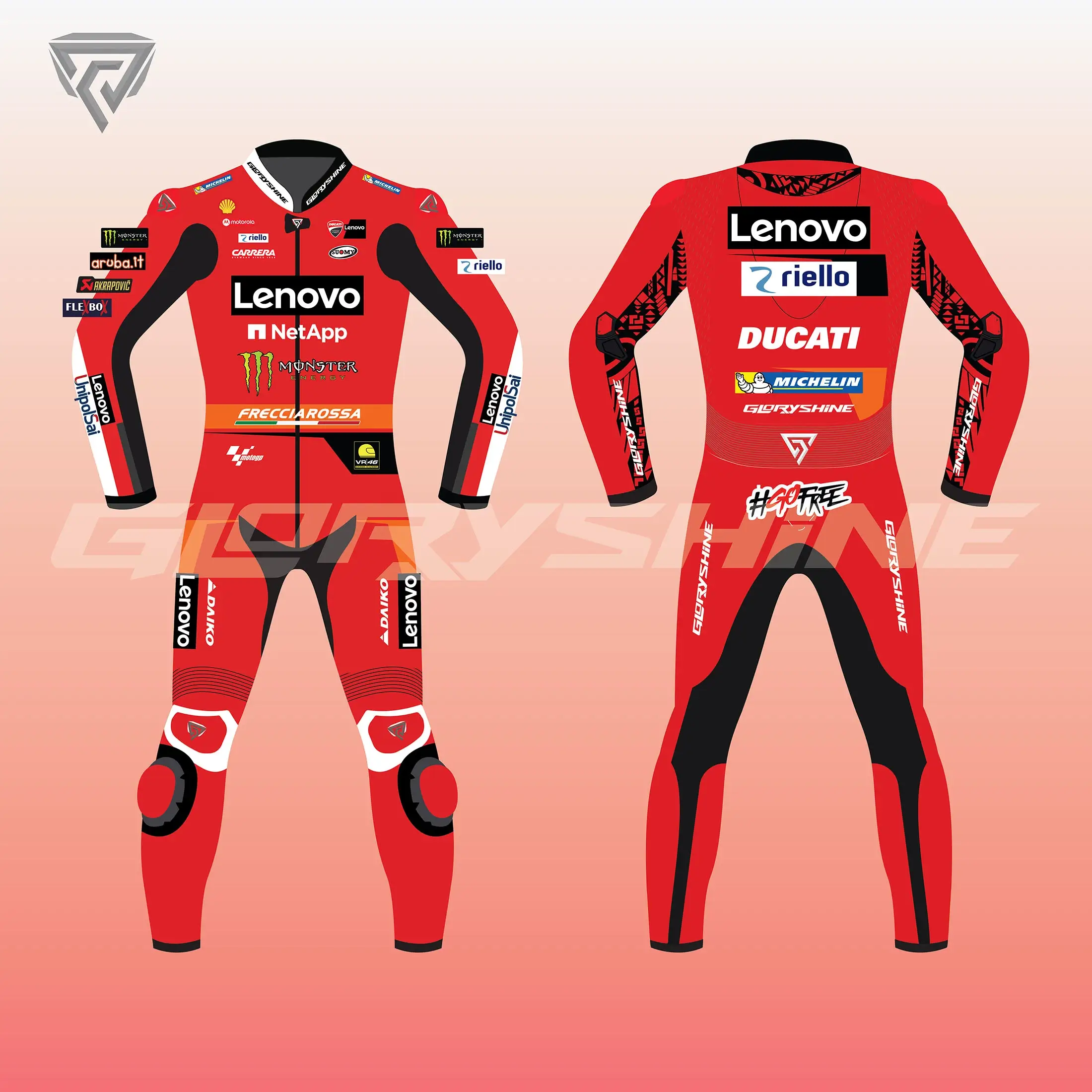 Francesco Bagnaia Racing Suit Ducati Lenovo MotoGP 2023 Front & Back 2D