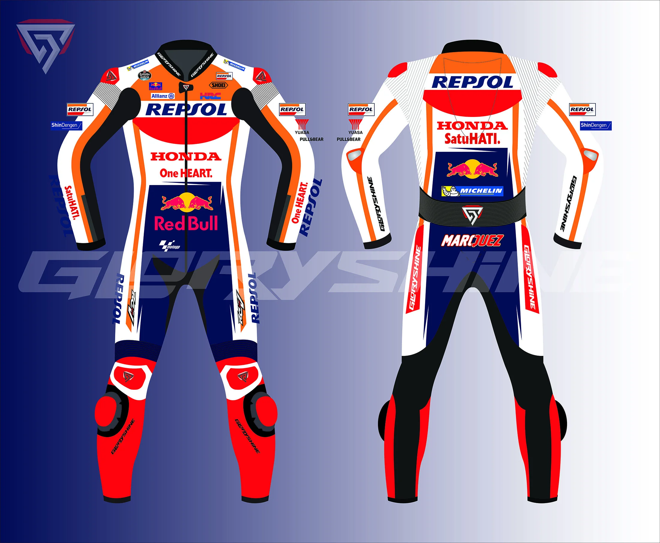 Marc Marquez Racing Suit Honda Repsol MotoGP 2018 Front & Back