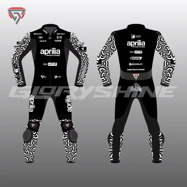 Aleix Espargaro Black Biker Suit Aprilia Winter Test Suit 2022 Front & Back 2D