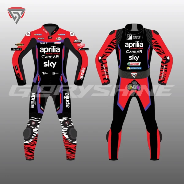 Aleix Espargaro Motorcycle Suit Aprilia Racing Suit MotoGP 2023 Front & Back 2D