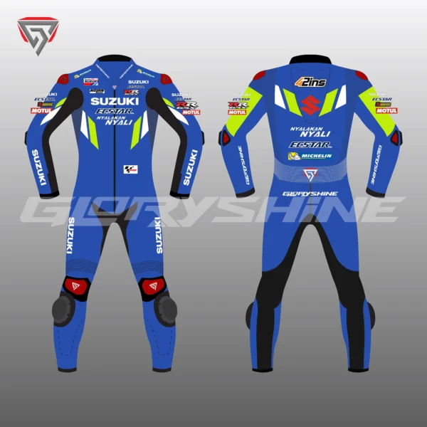 Alex Rins Leather Suit Team Suzuki ECSTAR MotoGP 2019 Front & Back 2D
