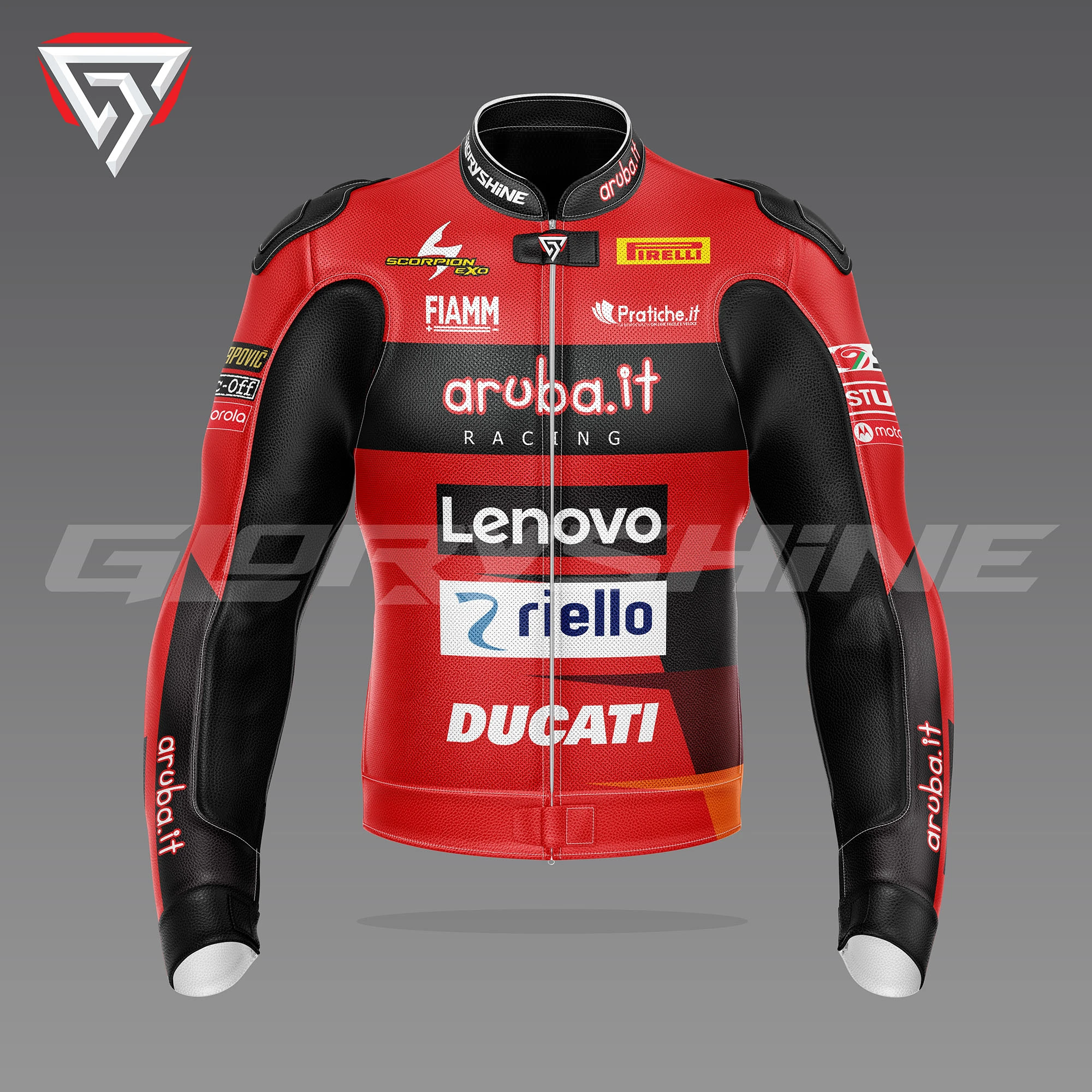Alvaro Bautista Leather Jacket Ducati Aruba.it WSBK Jacket 2023 Front 3D