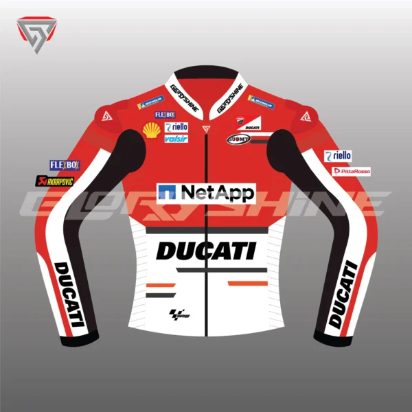 Andrea Dovizioso Leather Jacket Flexbox Team Ducati MotoGP 2018 Front 2D