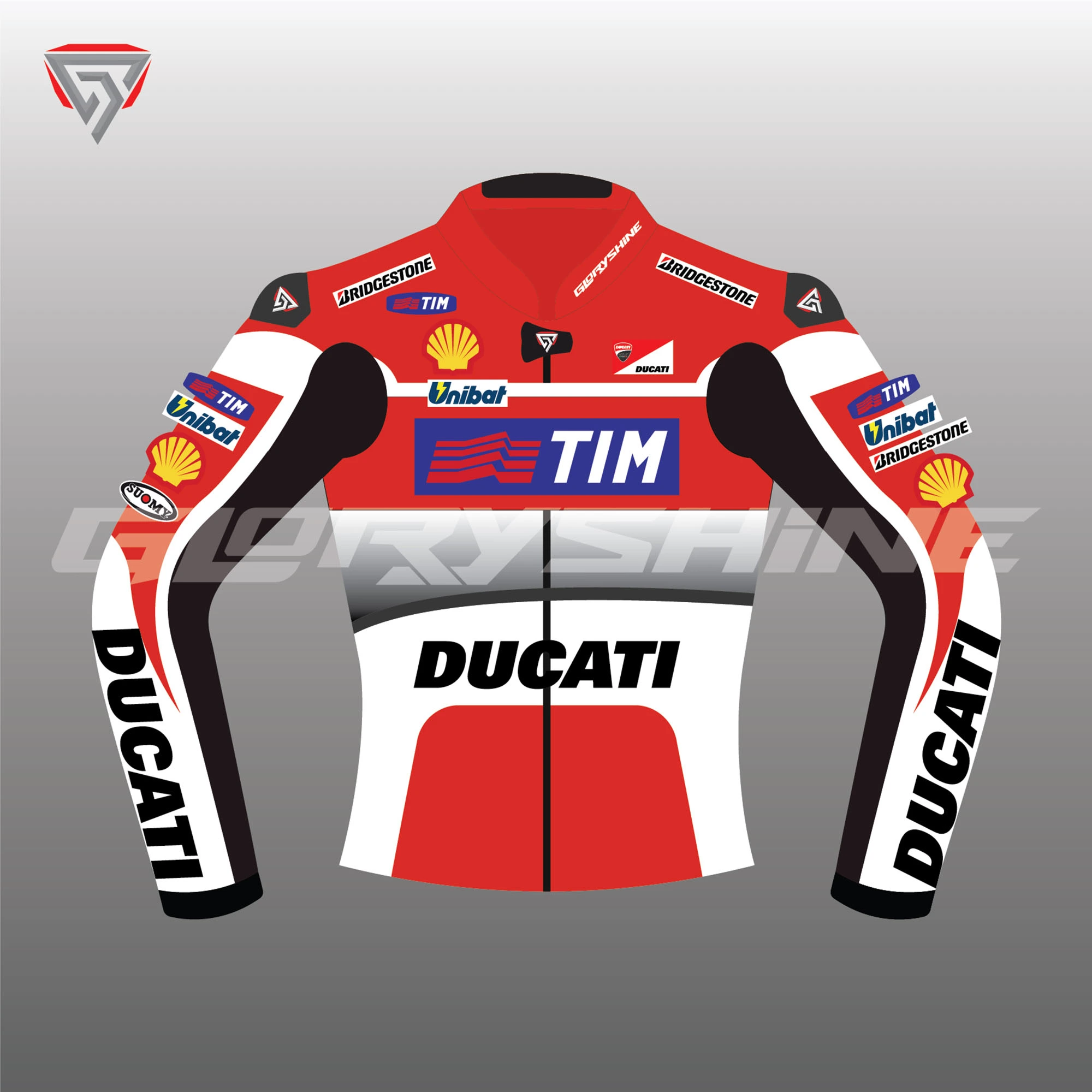 Andrea Dovizioso Leather Race Jacket Ducati MotoGP 2015 Front 2D