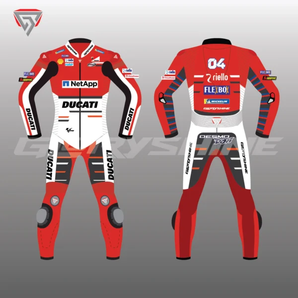 Andrea Dovizioso Leather Suit Flexbox Team Ducati MotoGP 2018 Front & Back 2D