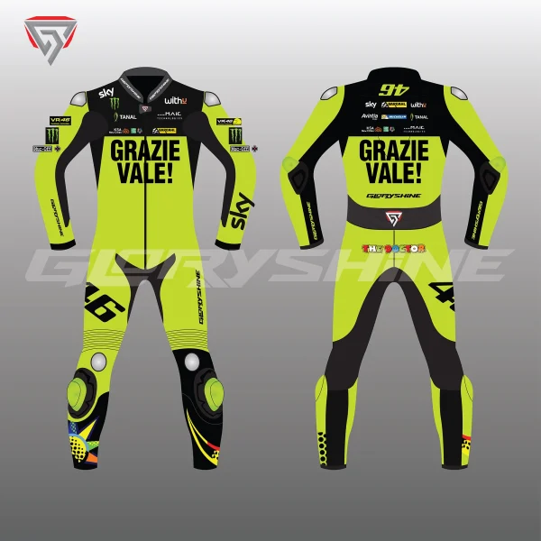 Grazie Valle 46 Sky Leather Race Suit Front & Back 2D