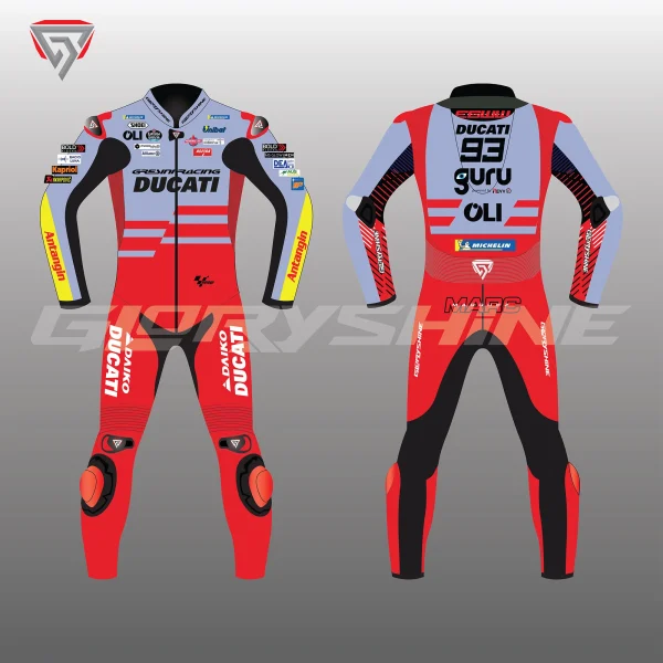 Marc Marquez Leather Racing Suit Ducati Gresini Racing MotoGP 2024 Front & Back 2D