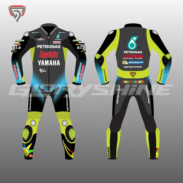 Valentino Rossi Leather Race Suit Yamaha Petronas MotoGP 2021 Front & Back 2D