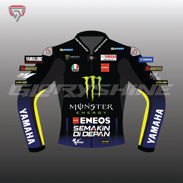 Valentino Rossi Motorbike Leather Jacket Monster Energy Yamaha MotoGP 2019 Front 2D