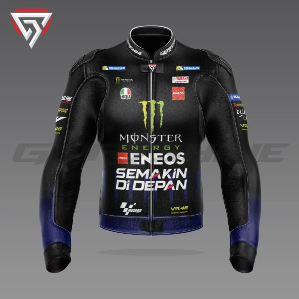 Valentino Rossi Motorbike Leather Jacket Monster Energy Yamaha MotoGP 2019 Front 3D