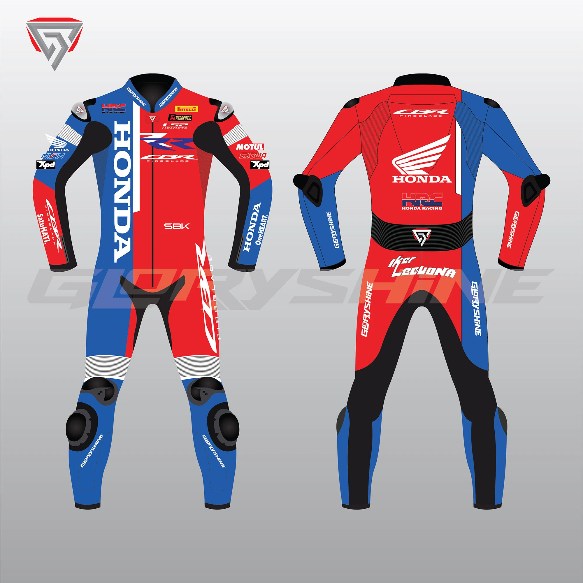 Iker Lecuona Motorbike Suit Team HRC Honda WSBK 2024 Front & Back 2D