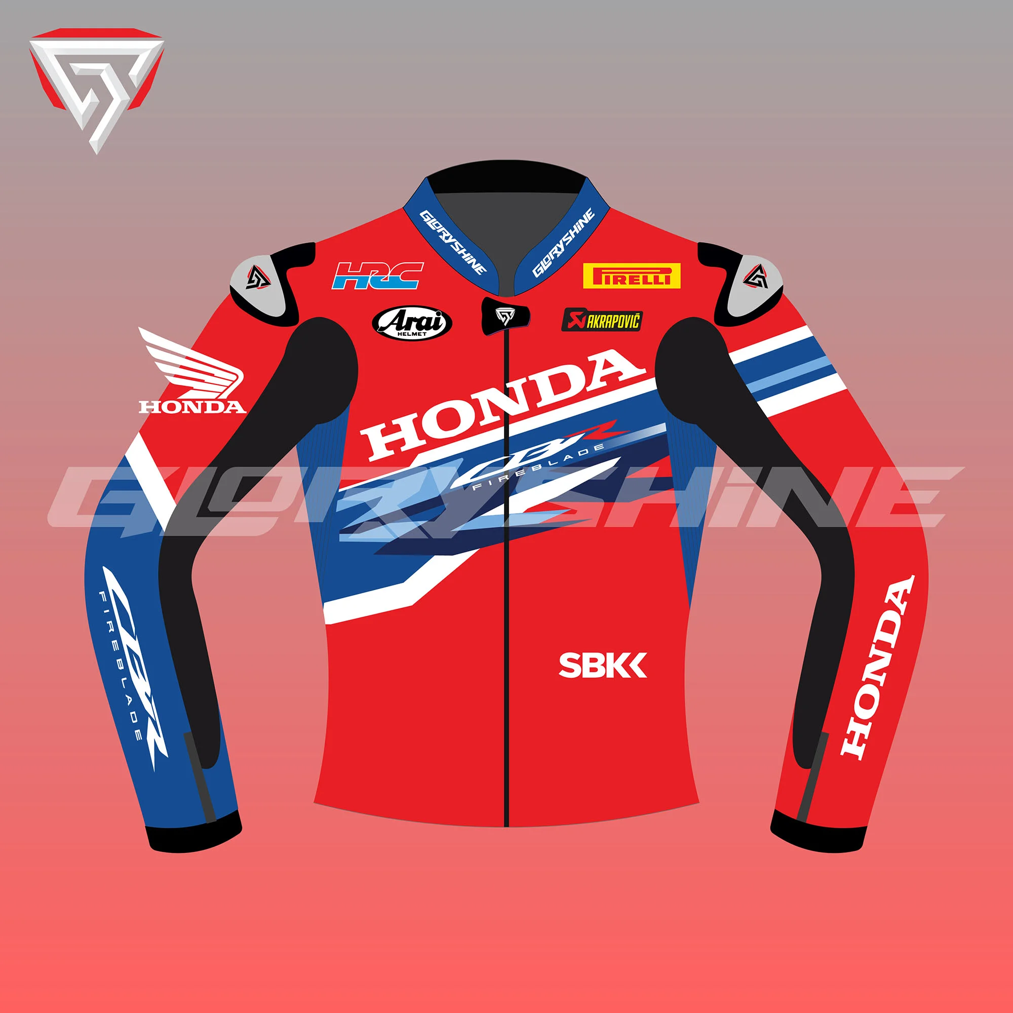 Leon Haslam Leather Race Jacket Team HRC Honda WSBK 2020 Front 2D