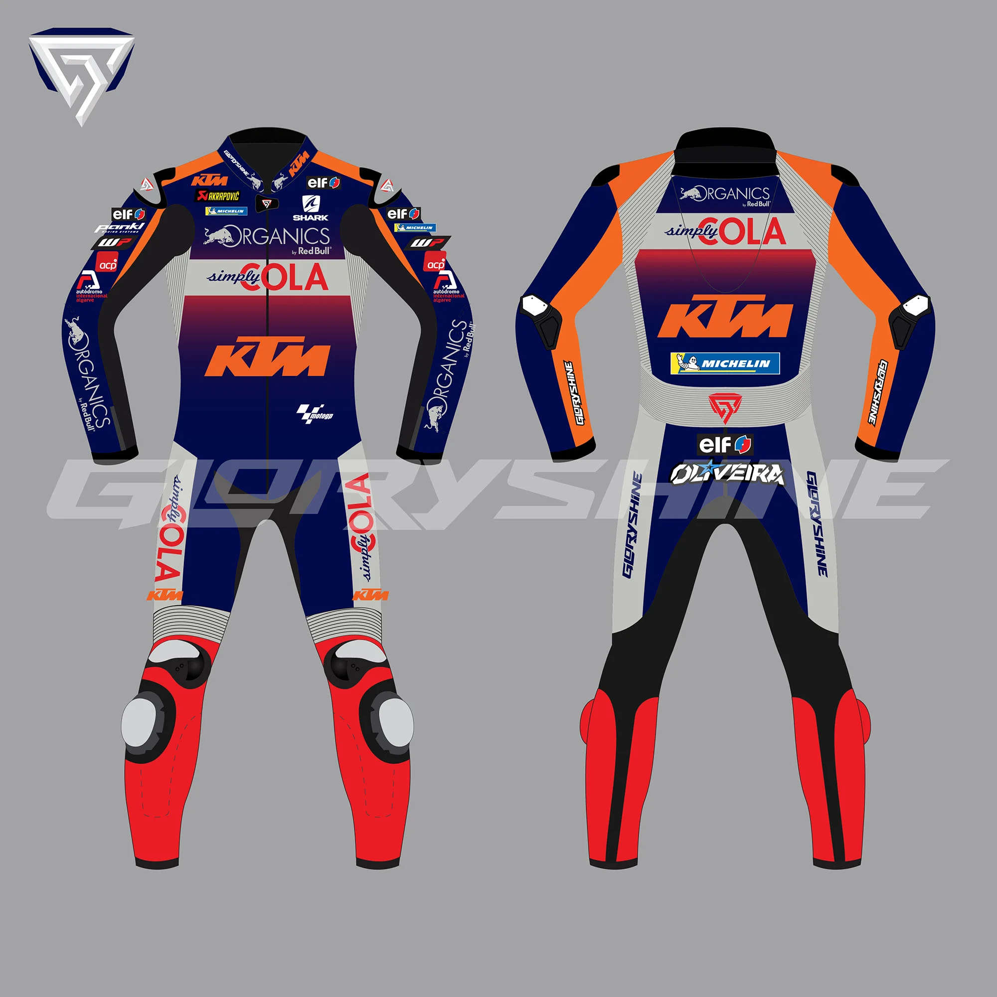 Miguel Oliveira Racing Suit Red Bull KTM Tech3 MotoGP 2020 Front & Back 2D