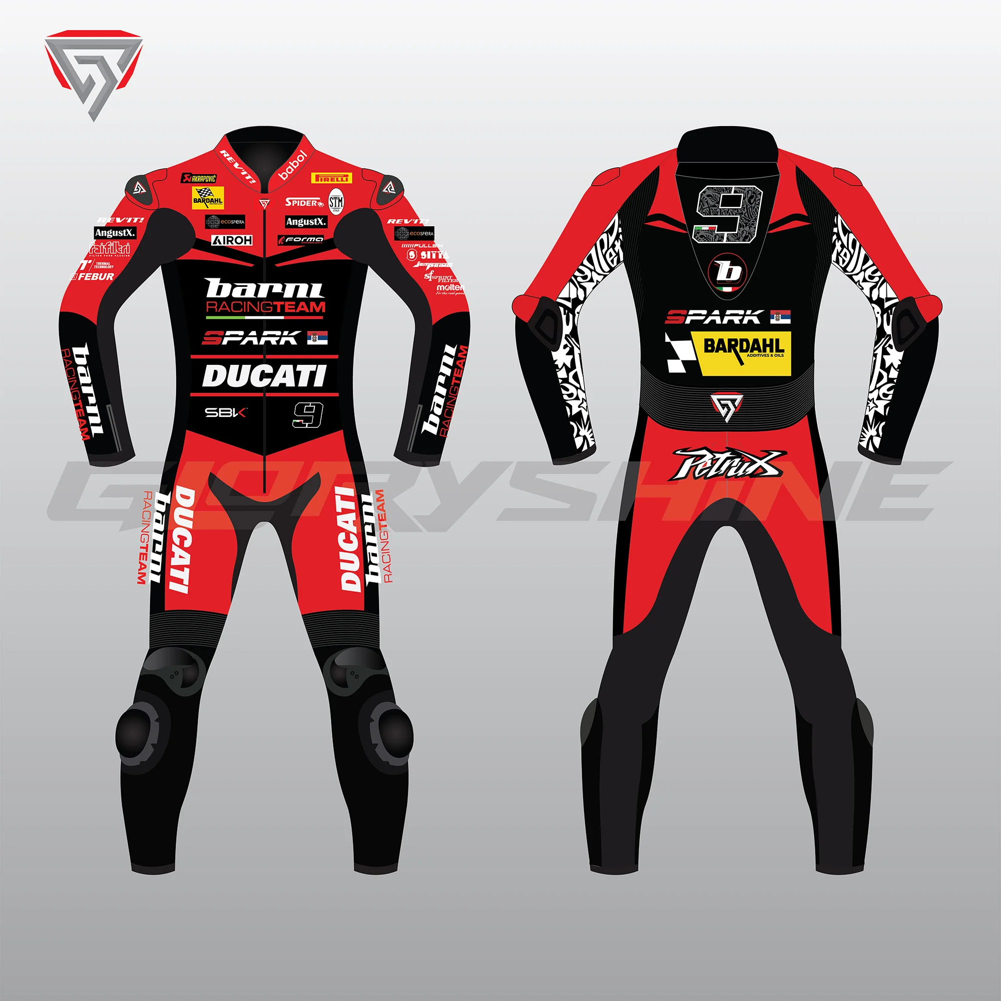 Danilo Petrucci Motorbike Race Suit Barni Spark Racing WSBK 2024 Front & Back 2D