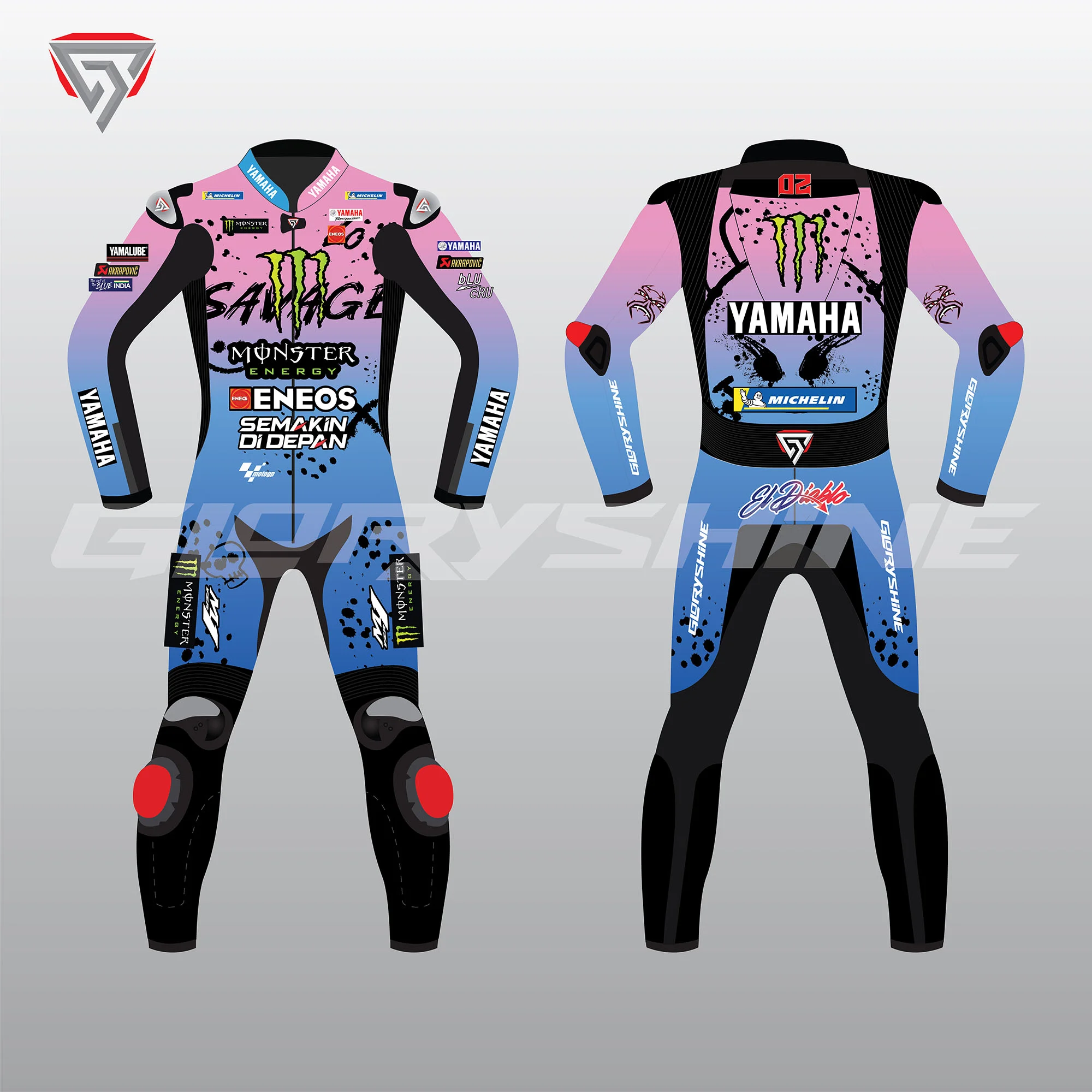 Fabio Quartararo Motorcycle Race Suit Monster Energy Yamaha FrenchGP 2024 Front & Back 2D