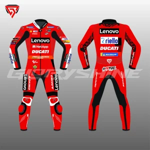 Francesco Bagnaia Leather Suit Ducati Lenovo MotoGP 2022 Front & Back 2D