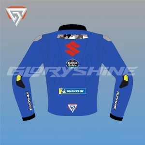 Joan Mir Leather Race Jacket (Team Suzuki MotoGP Jacket 2022) Back 2D Joan Mir Leather Race Jacket (Team Suzuki MotoGP Jacket 2022) Back 2D