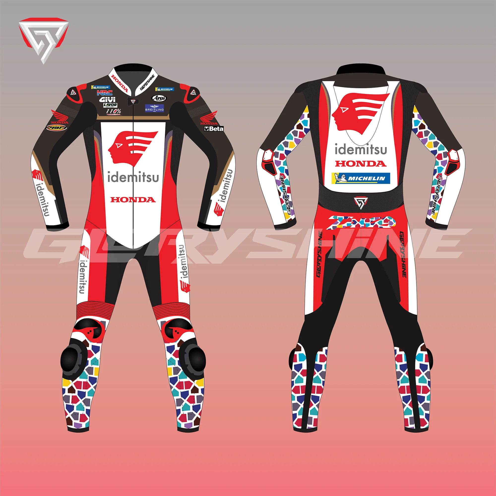 Takaaki Nakagami Leather Suit Idemitsu Honda MotoGP 2025 Front & Back 2D