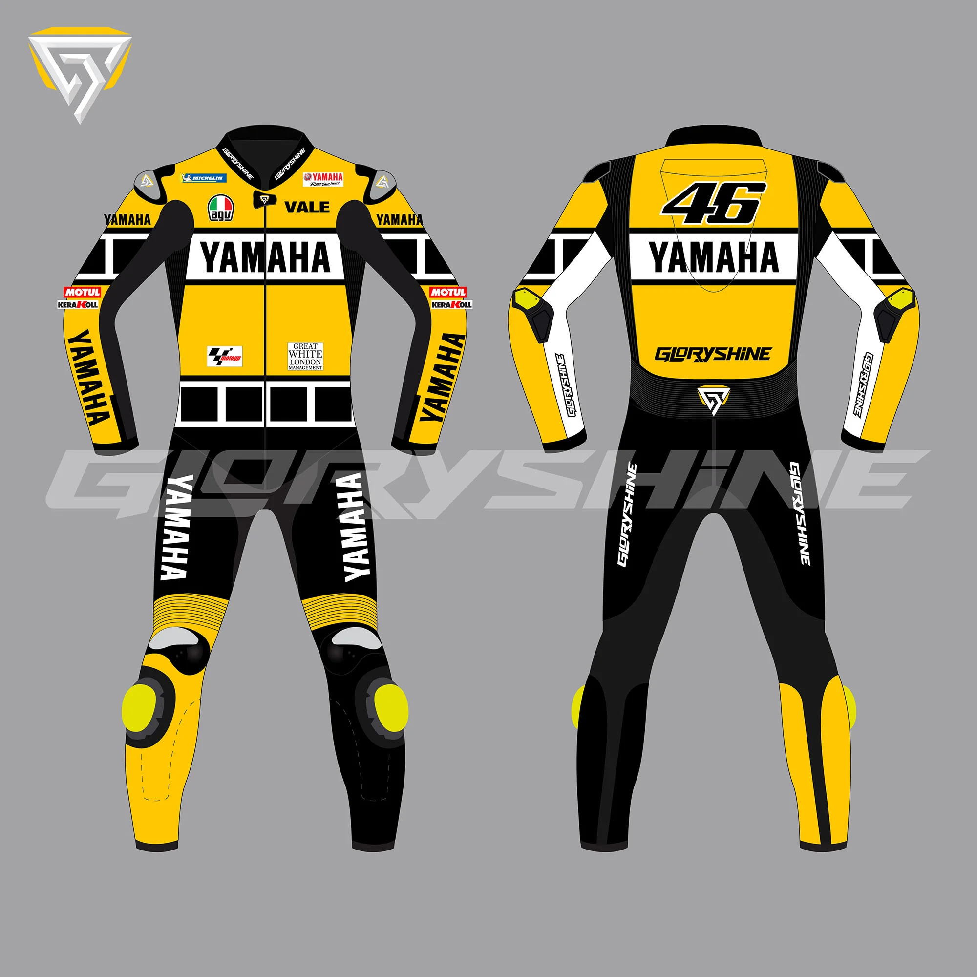 Valentino Rossi Motorbike Race Suit Yamaha Factory Racing MotoGP 2005 Front & Back 2D