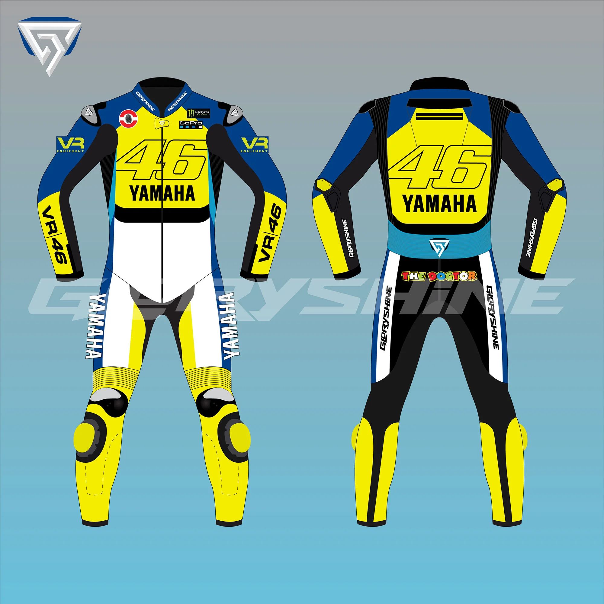 Valentino Rossi Race Suit Misano World Circuit MotoGP 2022 Front & Back 2D