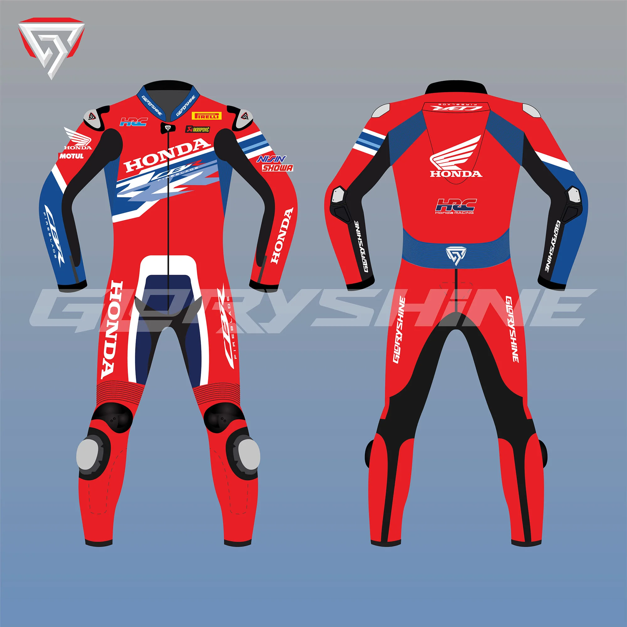 Xavi Vierge Motorcycle Suit Team HRC Honda WSBK 2022 Front & Back 2D